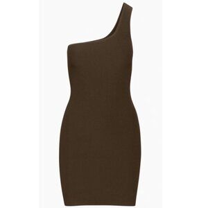 NWOT Aritizia Babaton Sculpt Knit One-Shoulder Dress Size L in color Coffee Bean